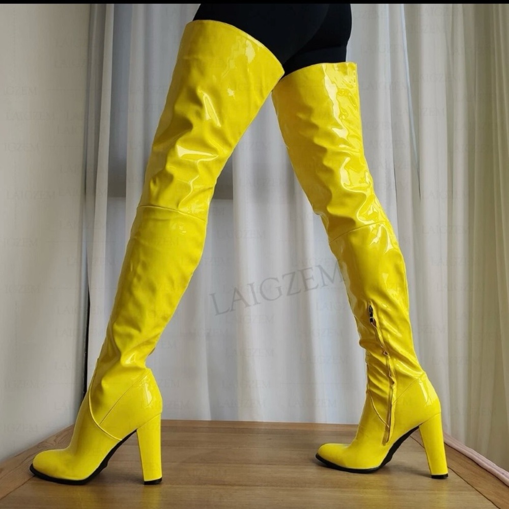 Women's Yellow Over-the-Knee Boots - 4” Heel - Worn Once